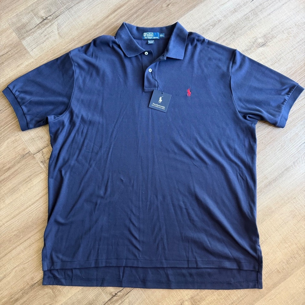 Polo Ralph Lauren Mens Interlock Polo Shirt Navy Blue Red Pony XXL New - Picture 2 of 11